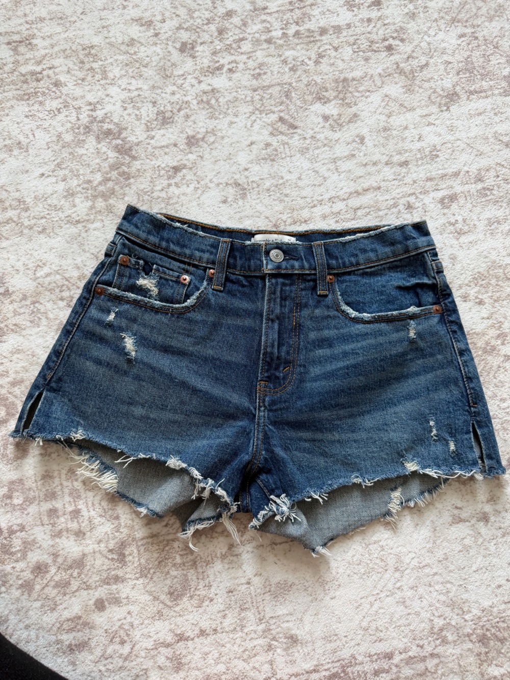 Abercrombie & Fitch Dark Blue Distressed Denim Shorts
